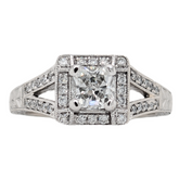 Estate: 14K White Gold Engraved Detail Diamond Engagement Ring .98CT Center